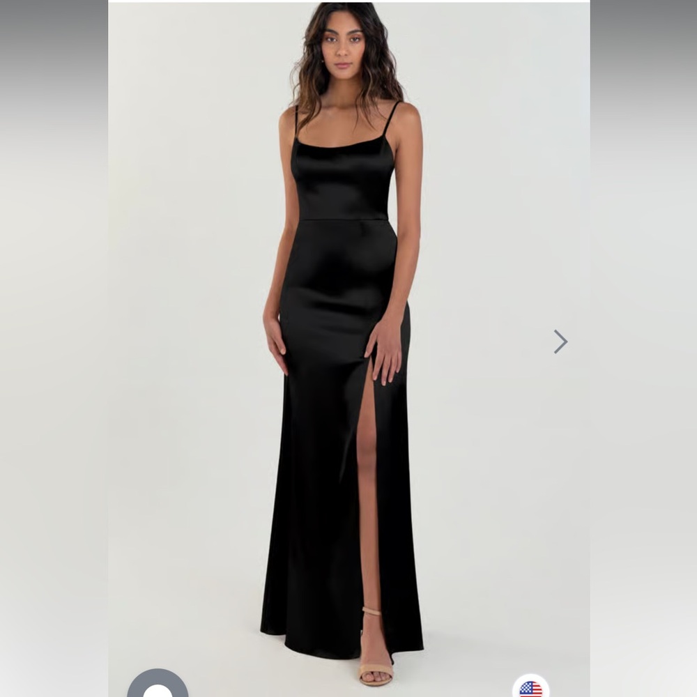 Elegant Jenny Yoo Black Satin Crepe Evening Gown/ Bridesmaid Dress, Chase sz 10